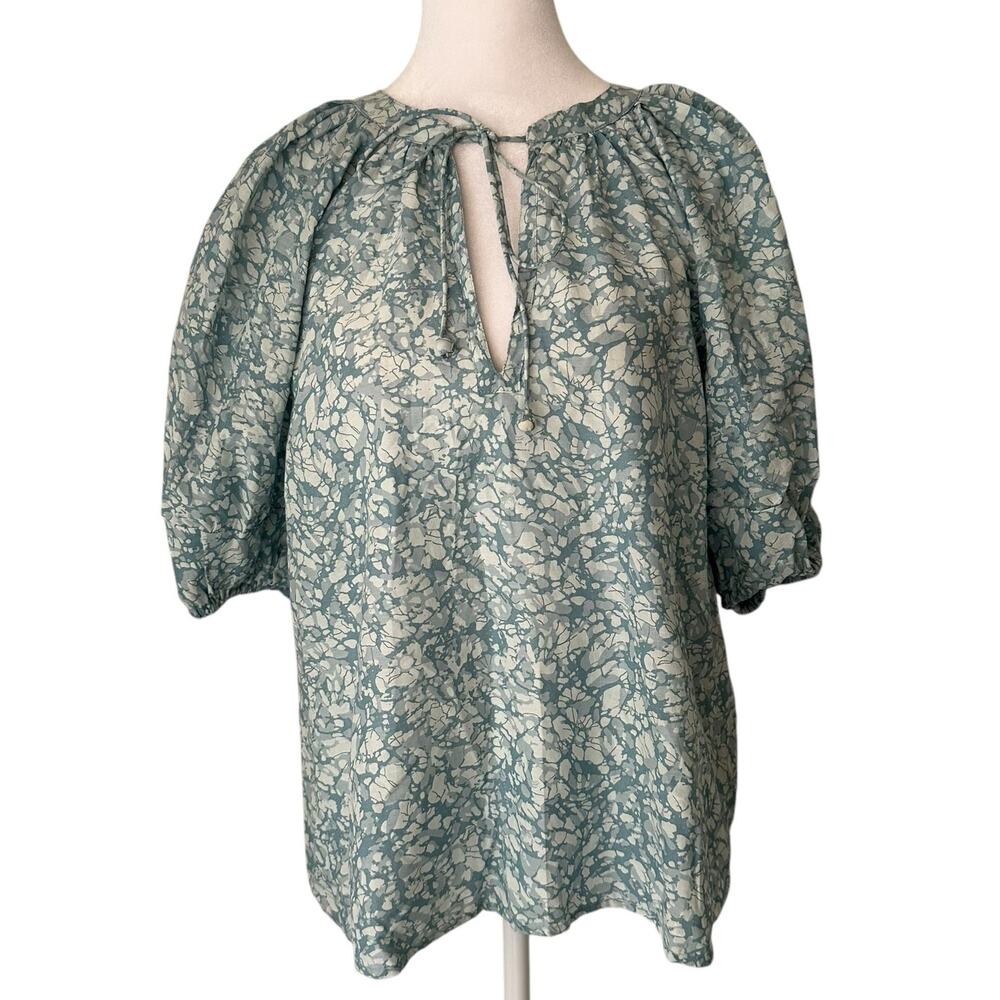 House of Harlow 1960 Martine Seafoam blue floral cotton short-sleeve top size S